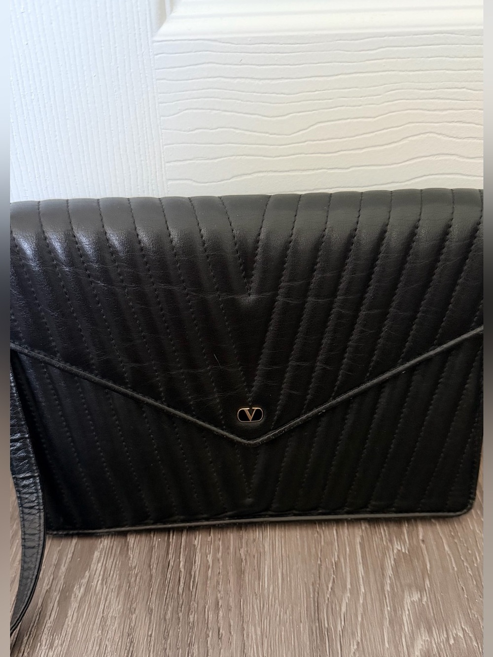 Vintage Valentino Black Quilted Envelope with V Logo shoulder/cross body bag